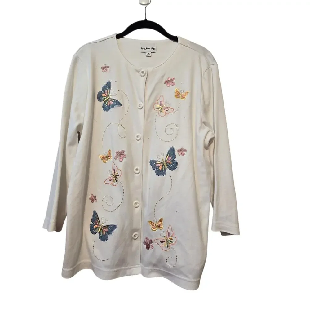Breckenridge Embroidered Butterfly Cardigan Women MED Pastels Cottage Boho Fairy